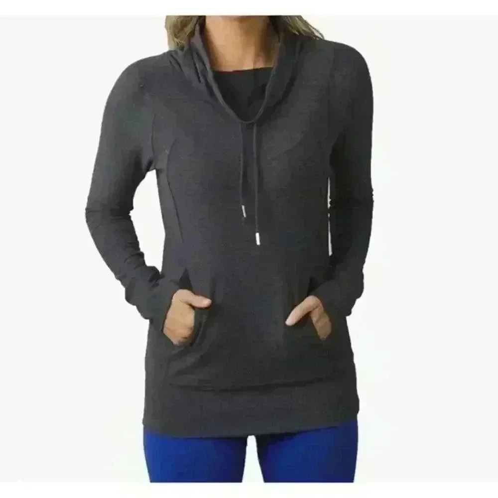 Prana Women’s Medium Long Sleeve Cowl Neck Pullover with Pockets Dark Gray